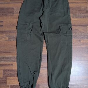 Women's Olive Green Cargo Jogger Pants with Button-Flap Pockets